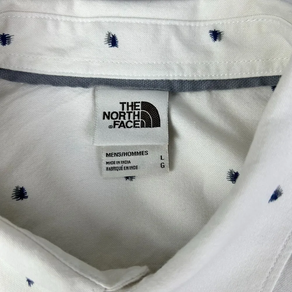 The North Face Men's White Tree‎ Print Cotton Long Sleeve Button-Up Shirt Large